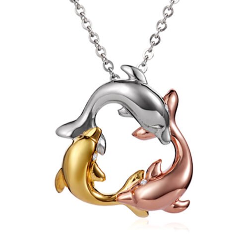 DR9788P 10K Yellow Gold Polished Engraved Dolphins Pendant Charm With 14K Yellow Gold Lightweight Rope Chain Necklace