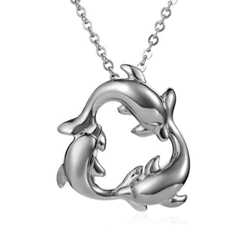 DR9788P (3) 10K Yellow Gold Polished Engraved Dolphins Pendant Charm With 14K Yellow Gold Lightweight Rope Chain Necklace