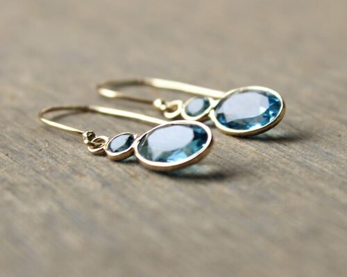 Handmade 14k Yellow Gold Jewelry , Natural 14k Yellow Gold Earrings Topaz Gemstone