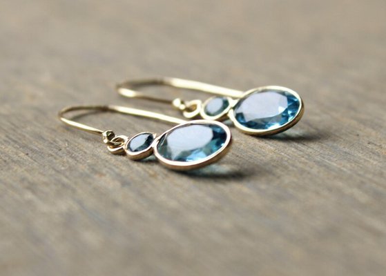 Handmade 14k Yellow Gold Jewelry , Natural 14k Yellow Gold Earrings Topaz Gemstone