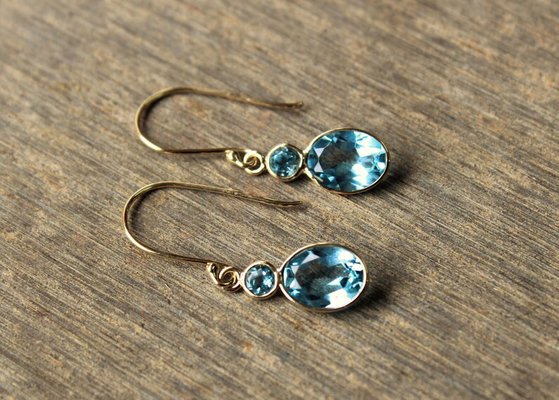 Handmade 14k Yellow Gold Jewelry , Natural 14k Yellow Gold Earrings Topaz Gemstone