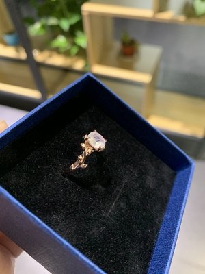 14K Rose Gold Moonstone Wedding Rings Leaf Flower Round Cut