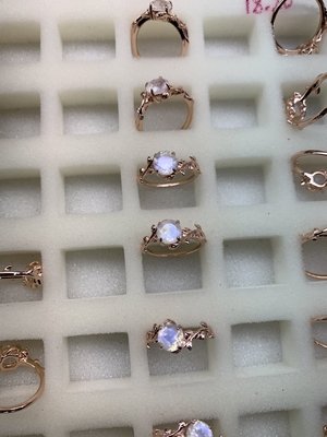14K Rose Gold Moonstone Wedding Rings Leaf Flower Round Cut