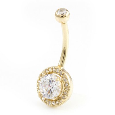 Solid 14k Gold Belly Button Ring With Real Diamond 16g Body Jewelry