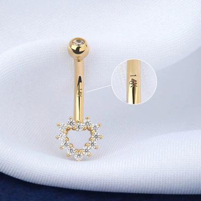 Hollow Heart CZ Belly Button Ring , 14K Gold Body Jewelry 14G Navel Ring