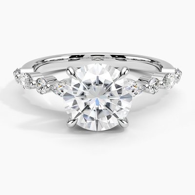 14K / 18K White Solid Gold Real VVS Diamond Moissanite Ring Round Brilliant Cut