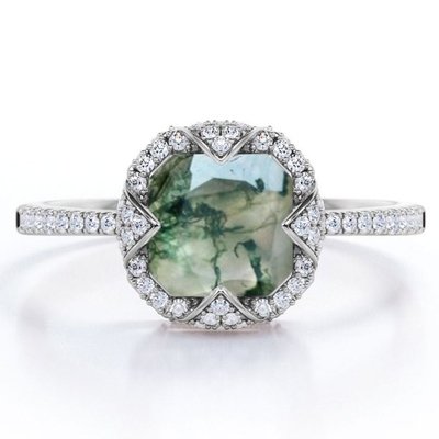 pc145025318-halo_bezel_cluster_asscher_cut_opaque_milky_moss_green_agate_and_moissanite_pave_engagement_ring Anel de noivado de ágata verde e Moissanite com pavé
