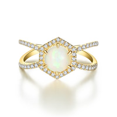 925 Sterling Silver Halo CZ Jewelry Hexagon Natural Blue Moonstone Ring