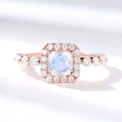 Квадратный лунный камень из стерлингового серебра 925 пробы Ювелирные изделия Кольцо с голубым лунным камнем огранки "подушка