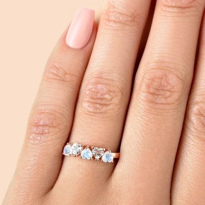 Anillo de moda para las mujeres 925 Sterling Silver Moonstone Ring Heart Shape Gemstones Dainty Matching Stacking Ring