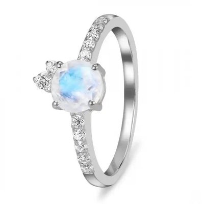 Glamour Hot Fashion Natural Rainbow Moonstone Women 925 Sterling Silver Jewelry Ring