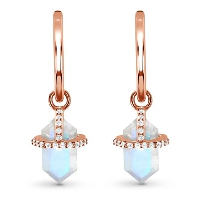 925 Sterling Silver Natural Stone Jewelry Hexagon Blue Rainbow Moonstone Drop Earrings