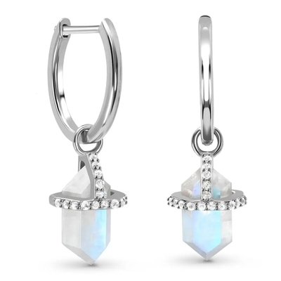 925 стерлингового серебра натуральный камень ювелирные изделия шестиугольник огранки синий радуга лунный камень стержень серьги