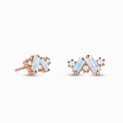 Rainbow Moonstone Earrings Baguette cut Natural Moonstone Stud Earring Jewelry