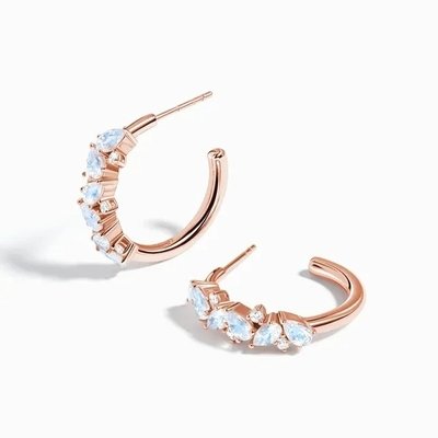 レインボームーンストーン ピアス バゲットカット 天然ムーンストーン スタッドピアス ジュエリー