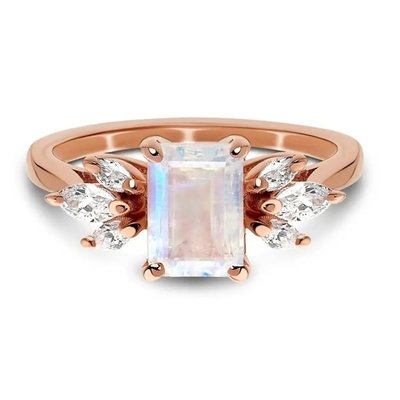 Natural Moonstone Gemstones 925 Silver Anniversary Jewelry Rings Genuine Pear Cut