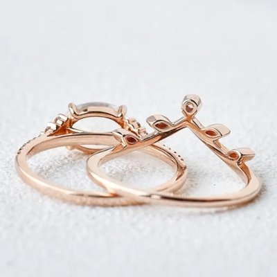 925 Sterling Silver Lady Wedding Ring Sets Inspired Promise Rainbow Natural Moonstone