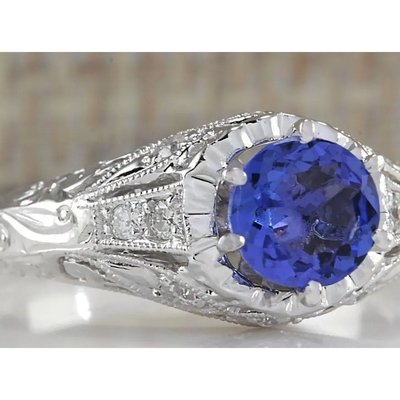 Natural Simulated Tanzanite Ring in Sterling Silver - Artsy Alternative Engagement Ring - Handmade Wedding Ring