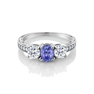 0.25 Carat Tanzanite With Sterling Silver Ring Jewelry with White CZ Accent