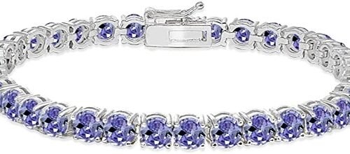 24.70 CTW Natural Tanzanite And CZ Bracelet In 14K Solid White Gold