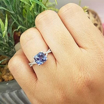 1.5 Carat Natural Tanzanite Engagement Ring In18K White Gold Plating Over Silver