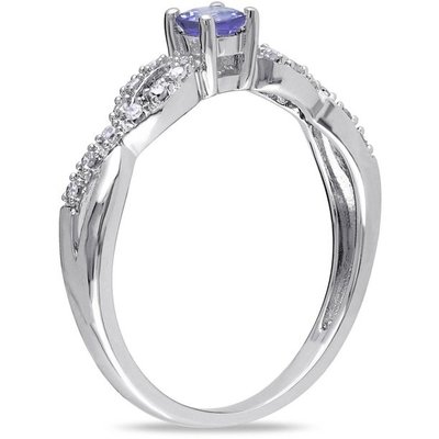 1.5 Carat Natural Tanzanite Engagement Ring In18K White Gold Plating Over Silver
