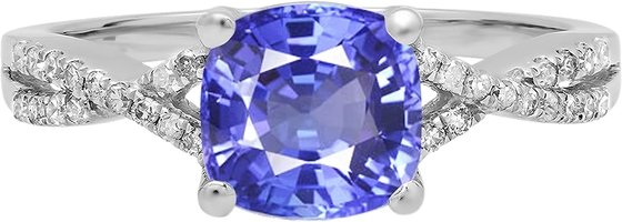 1.5 Carat Natural Tanzanite Engagement Ring In18K White Gold Plating Over Silver