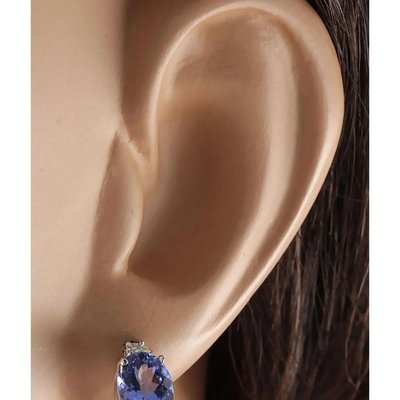 14k White Gold Oval Genuine Natural Tanzanite Earrings with CZ
