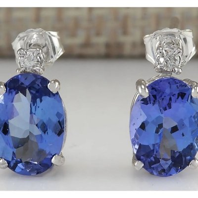 14k White Gold Oval Genuine Natural Tanzanite Earrings with CZ