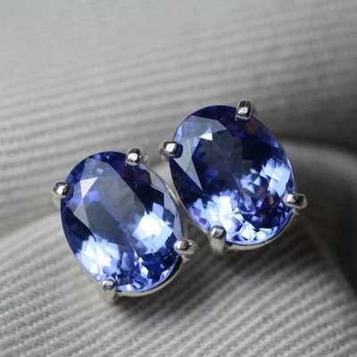 14k White Gold Oval Genuine Natural Tanzanite Earrings with CZ