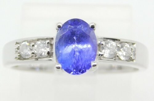 14k White Gold Oval Genuine Natural Tanzanite Ring with CZ