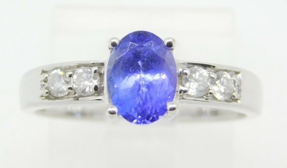 14k White Gold Oval Genuine Natural Tanzanite Ring with CZ