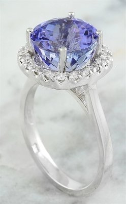6.02 CTW Natural Blue Tanzanite Ring 18K Solid White Gold
