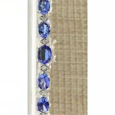 11.80 CTW Natural Tanzanite And CZ Bracelet In 14k Solid White Gold