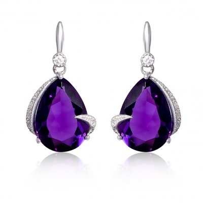 Amethyst & Diamond Drop Earrings in 9ct Gold Drop Earrings For Women