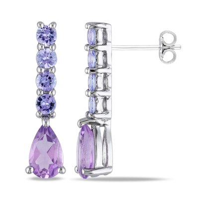 Amethyst & Diamond Drop Earrings in 9ct Gold Drop Earrings For Women
