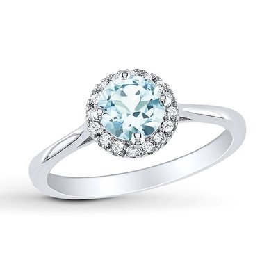 Aquamarine Ring 1/15 ct tw Diamonds Sterling Silver For Women