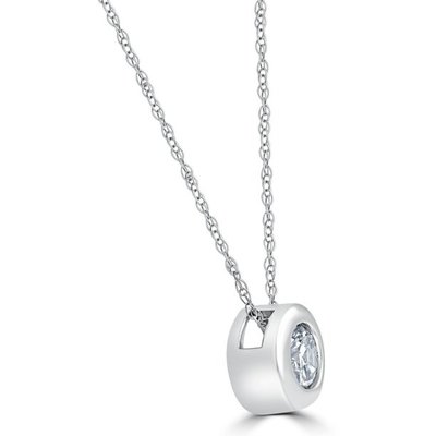 1/4 Ct Round CZ Solitaire Bezel Pendant Necklace 18" 14k White Gold