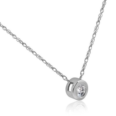 1/4 Ct Round CZ Solitaire Bezel Pendant Necklace 18" 14k White Gold