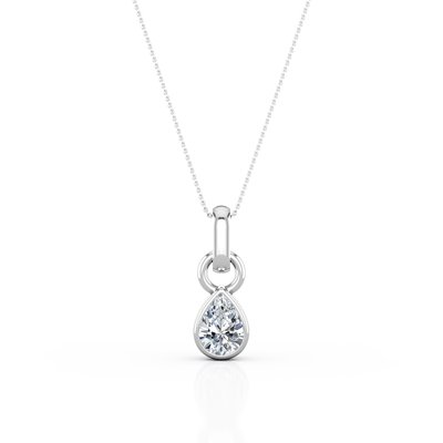 0.33 Carat Pear Cut CZ - Solitaire - Bezel Setting Pendant Necklace - 10K White Gold