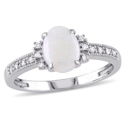 Oval Lab-Created Opal Celtic Love Knot Side Accent Ring in Sterling Silver