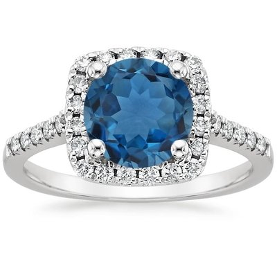 Classic Swiss Blue Topaz And CZ Three Stone Engagement Ring 925 Sterling Silver
