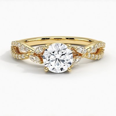 Sparkling Round And Marquise Sleek Chevron Shaped Ring With 9K Gold