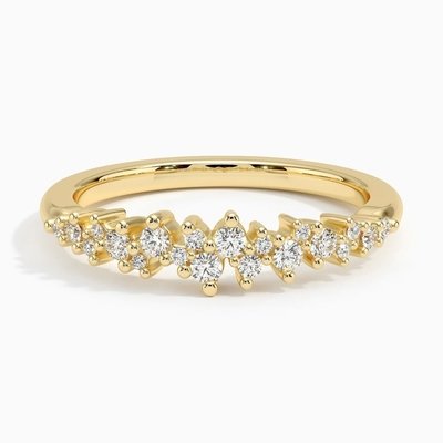 Stunning Pattern Of Offset Round Diamonds Unique Wedding Band With 9K Gold
