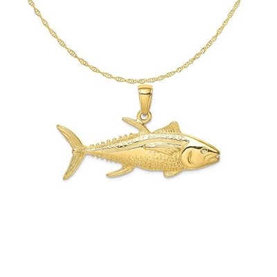 10K Yellow Gold Polished Engraved Dolphins Pendant Charm With 14K Yellow Gold Lightweight Rope Chain Necklace