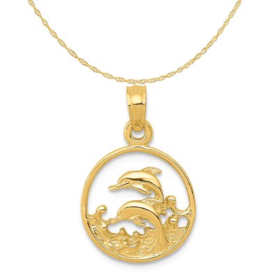 Carat in Karats 10K Yellow Gold Yellow Tuna Fish Pendant Charm With 14K Yellow Gold Lightweight Rope Chain Necklace 18
