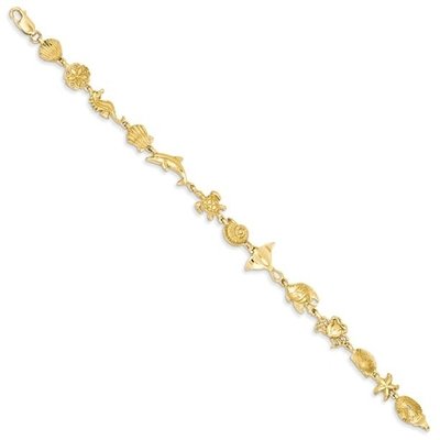 14kt Yellow Gold Sea Life Bracelet 7 Inch Seashore Fine Jewelry Ideal Gifts For Women Gift Set From Heart