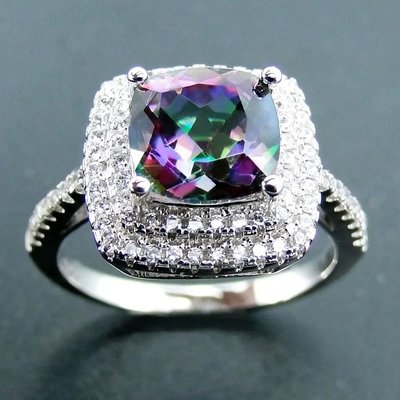 14K Rose Gold Plated Heart Cut Mystic Topaz White CZ Halo Gemstone Engagement Rings