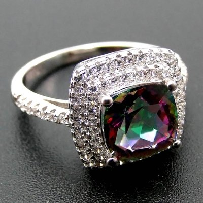 925 Serling Silver Jewelry Sets Cushion Cut Mystic Topaz Engagement Ring