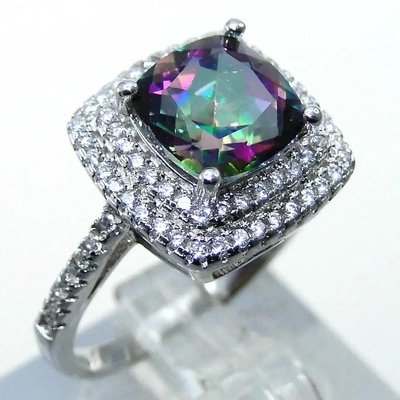 925 Serling Silver Jewelry Sets Cushion Cut Mystic Topaz Engagement Ring